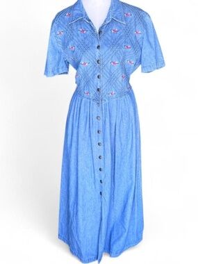 OLIVIA ROSE Vintage Denim Dress/ Snap Button Down Jean Dress/Size 12 Tall